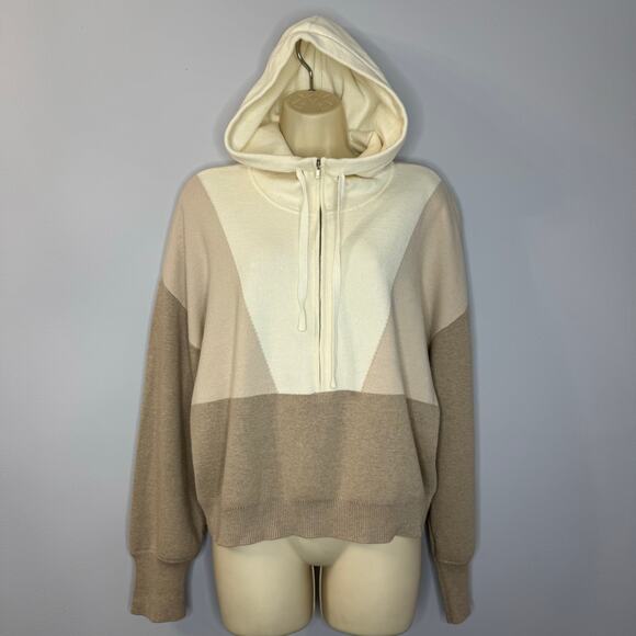 Naadam Cotton Blend Cream Quarter Zip Hoodie Sweater Cream Casual M - Picture 1 of 9